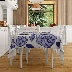 Watercolor and ink flowers – blue palette tablecloth