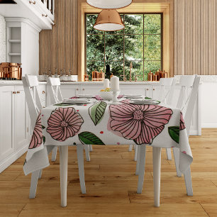Watercolor and ink flowers – pink and green tablecloth