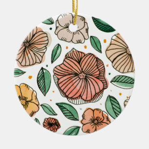 Watercolor and ink flowers – vintage palette ceramic ornament