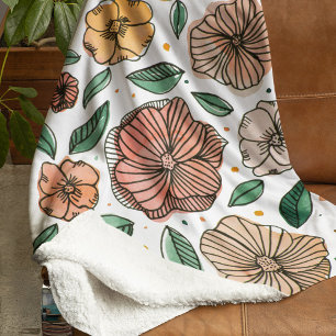 Watercolor and ink flowers – vintage palette sherpa blanket