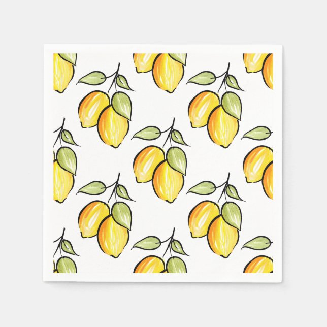 Watercolor and Ink Lemons Pattern Napkin (Front)