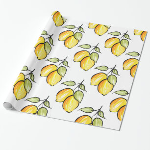 Watercolor and Ink Lemons Pattern Wrapping Paper