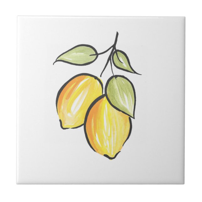 Watercolor and Ink Lemons Tile (Front)
