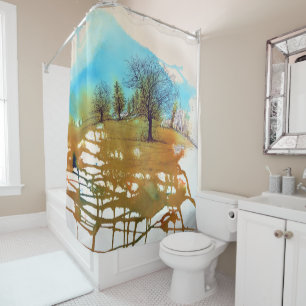 Watercolor and Inked Tree Art Shower Curtain