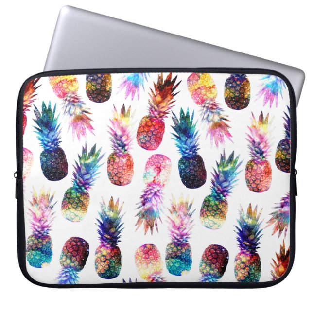 Watercolor and Nebula Pineapples Illustration Laptop Sleeve (Front)