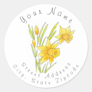 'Watercolor and Pen Daffodils' Address Label
