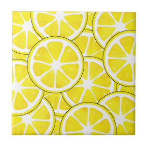 Watercolor and Pen Lemon Slices Tile