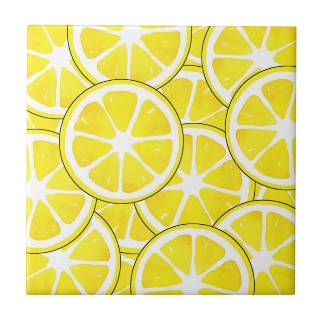 Watercolor and Pen Lemon Slices    Tile (Front)