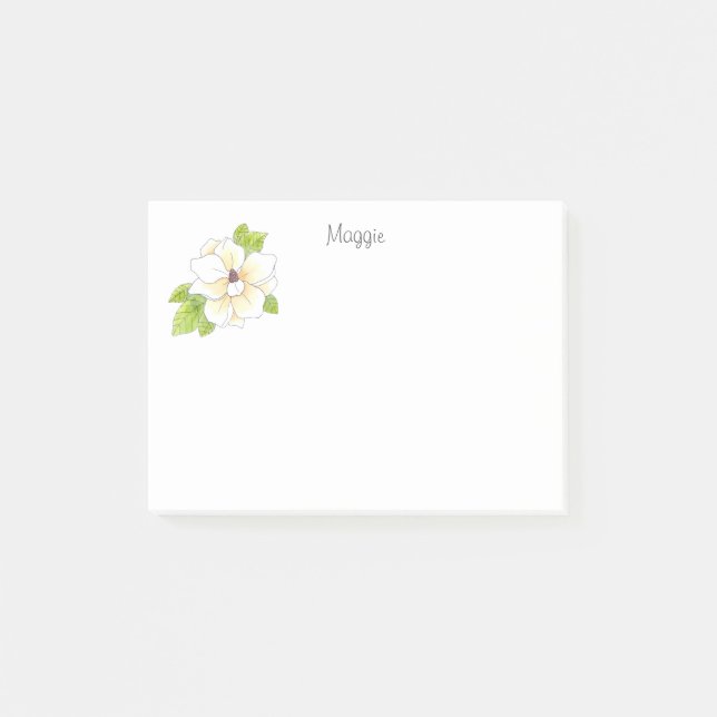 Watercolor and Pen Magnolia Flower Post-it Notes (Front)