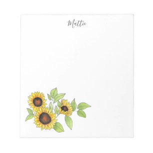 Watercolor and Pen Sunflowers Notepad