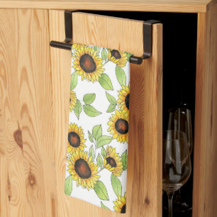  Watercolor and Pen Sunflowers Pattern   Kitchen Towel