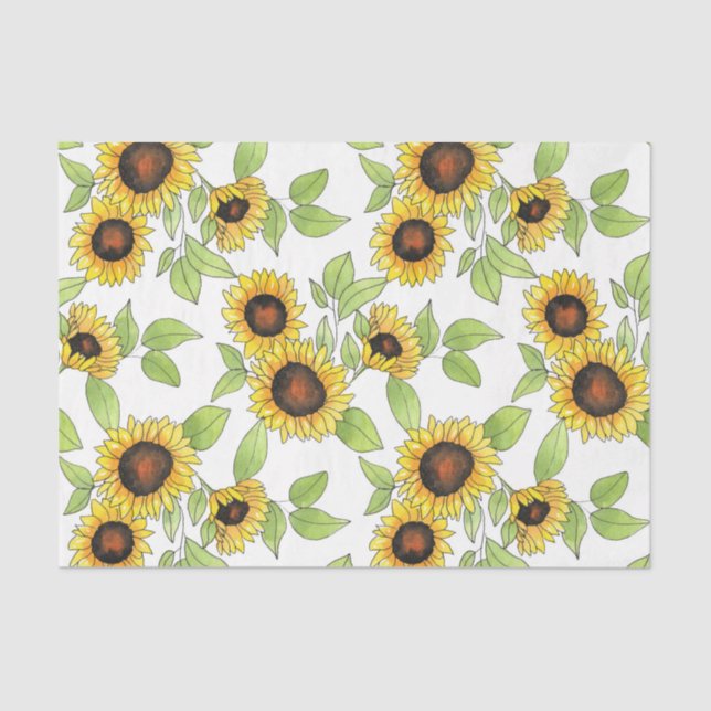  Watercolor and Pen Sunflowers Pattern     Tissue Paper (Front)