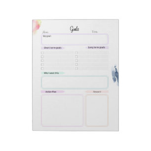 Watercolor and Rainbow Goals Planner Notepad