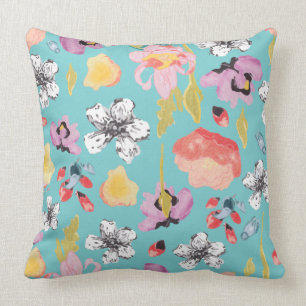 Watercolor and textured stylized floral pillow