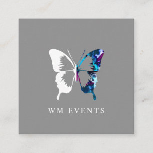 Watercolor and White Butterfly Square Business Card