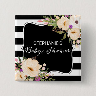 Watercolor Anemone Blooms Baby Shower Button