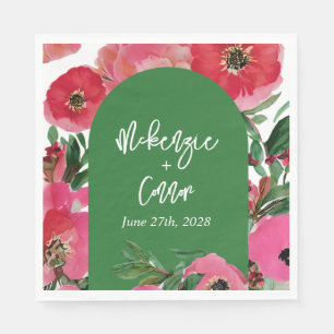 Watercolor Anemone Cardstock Green Arch Wedding Napkin