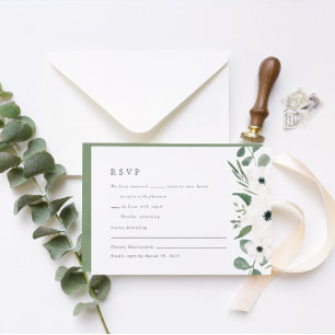 Watercolor Anemone & Dusty Green Eucalyptus RSVP C Card