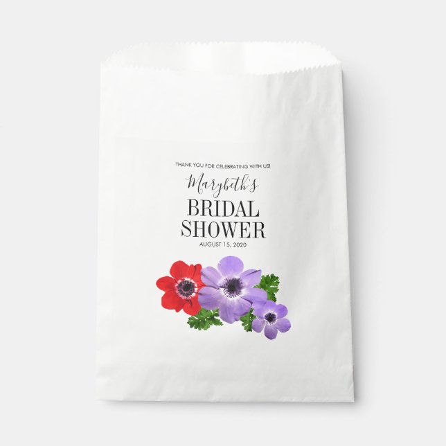 Watercolor Anemone Floral Bridal Shower Favour Bag (Front)