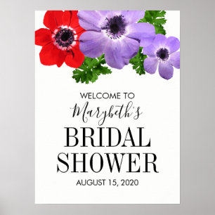 Watercolor Anemone Floral Bridal Shower Sign