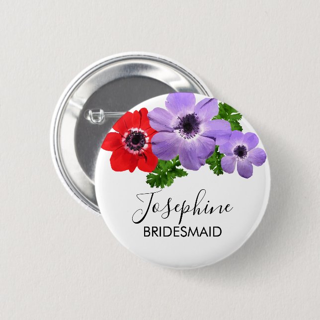 Watercolor Anemone Floral Bridesmaid Button (Front & Back)