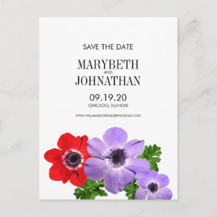 Watercolor Anemone Floral Save The Date Postcard