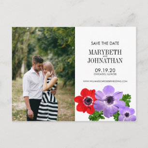 Watercolor Anemone Floral Save The Date Postcard