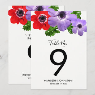 Watercolor Anemone Floral Table Number Card
