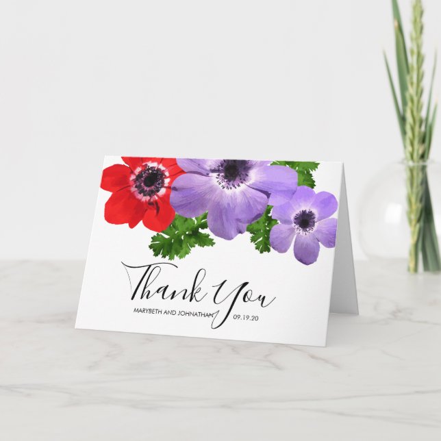 Watercolor Anemone Floral Thank You Card (Front)