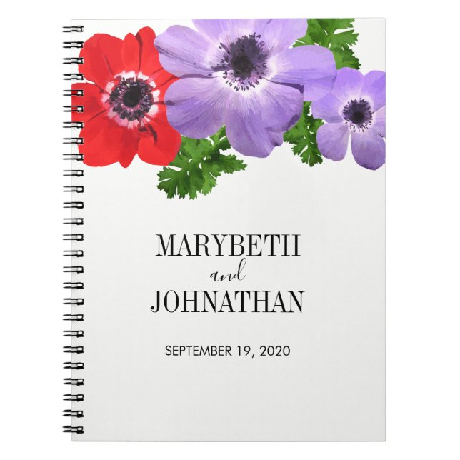 Watercolor Anemone Floral Wedding Guest Book (Front)