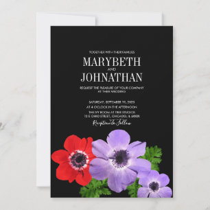 Watercolor Anemone Floral Wedding Invitation Card