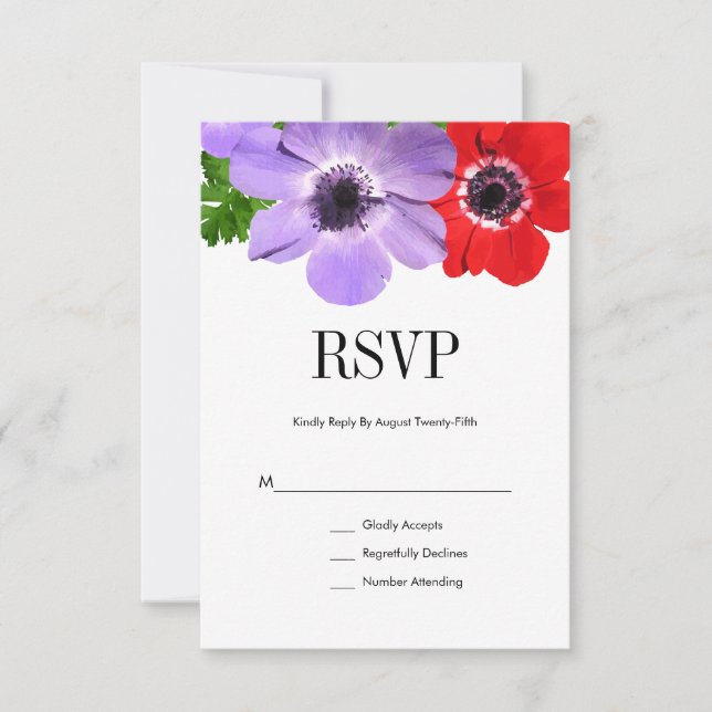 Watercolor Anemone Floral Wedding RSVP Card (Front)