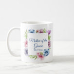 Watercolor Anemone Flower Wedding Coffee Mug<br><div class="desc">These Wedding Coffee Mug feature an elegant blue script on a white background surrounded by gorgeous Anemone flowers in pink, lavender, blue, purple and violet with green leaves. The text can be personalized by editing the text boxes. Designed for you by Evco Studio © at www.zazzle.com/store/evcostudio #wedding #coffee #mugs #coffeemugs...</div>