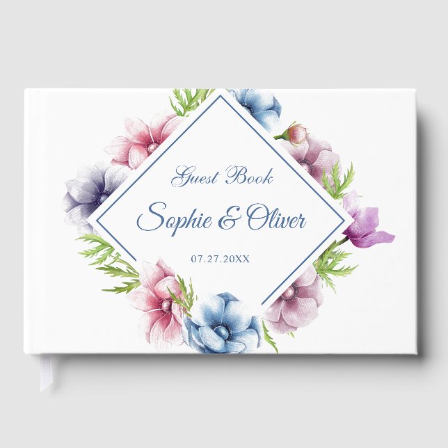 Watercolor Anemone Flower Wedding Guest Book (Front)