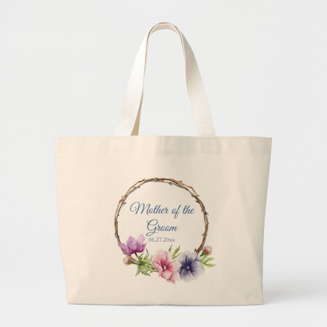Watercolor Anemone Flower Wedding Large Tote Bag (Front)