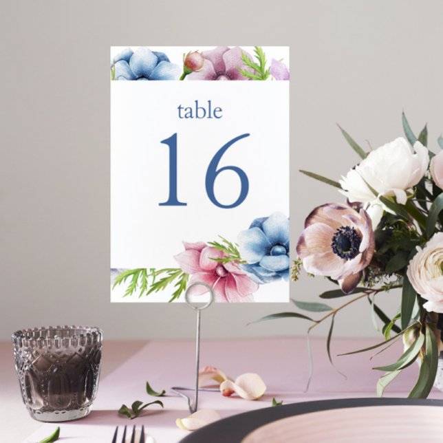 Watercolor Anemone Flower Wedding Table Number (Creator Uploaded)