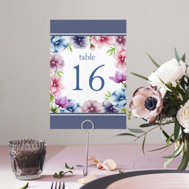 Watercolor Anemone Flower Wedding Table Number (Creator Uploaded)