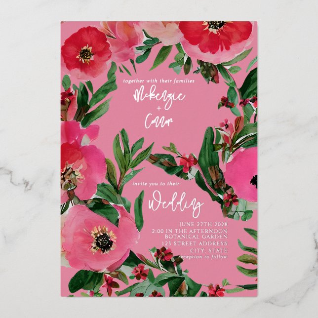 Watercolor Anemone Pink Wedding (Front)