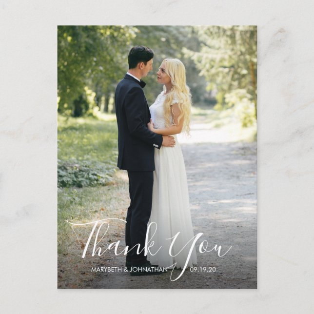 Watercolor Anemone Script Thank You Photo Postcard (Front)