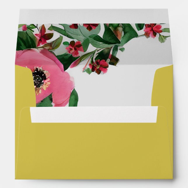 Watercolor Anemone Yellow Wedding Envelope (Back (Bottom))