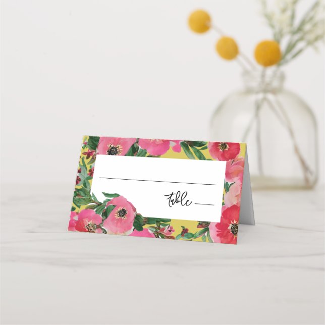 Watercolor Anemone Yellow Wedding Place Card (Front)