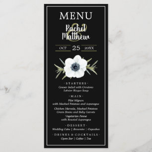 Watercolor Anemones Black and White Wedding Menu