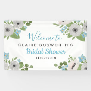 Watercolor Anemones Blue Floral   Bridal Shower Banner