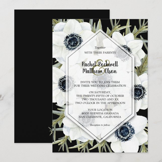 Watercolor Anemones Botanical Wedding Invitations (Front/Back)