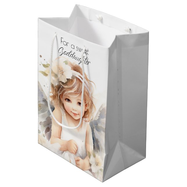 Watercolor Angel Birthday for Goddaughter Medium Gift Bag (Front Angled)
