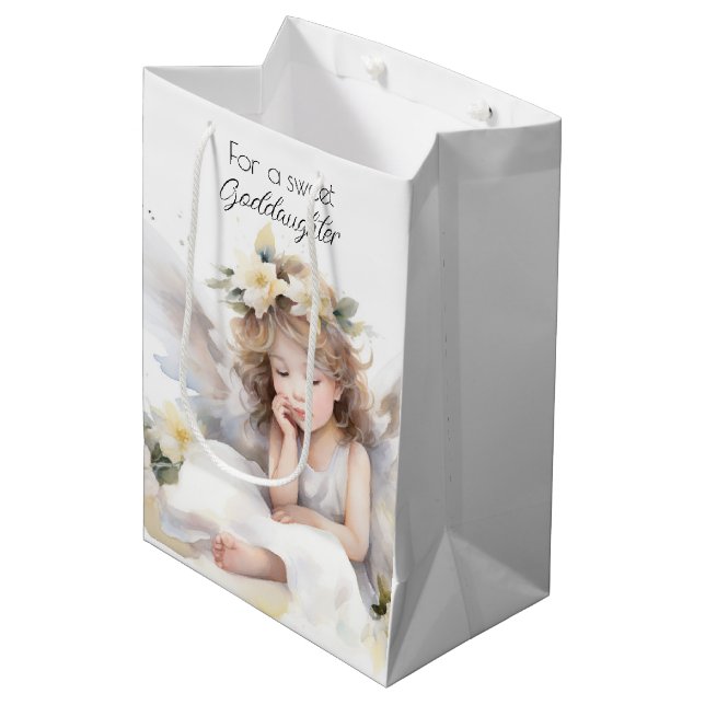 Watercolor Angel Birthday for Goddaughter Medium Gift Bag (Front Angled)