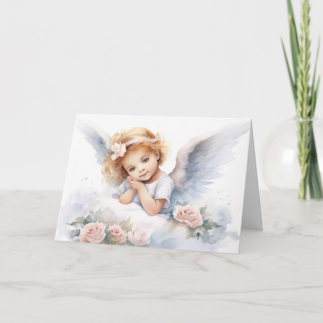 Watercolor Angel Girl for Religious Event Card (Front)
