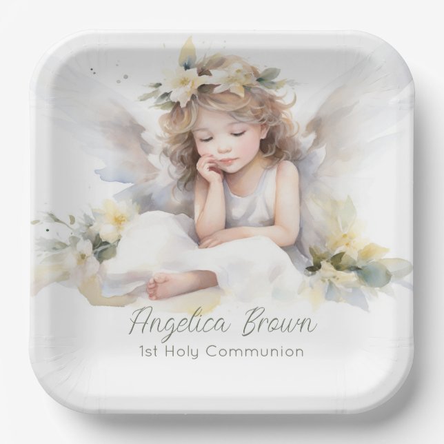 Watercolor Angel Girl  Paper Plate (Front)