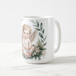 Watercolor Angel Wings Baptism Green Coffee Mug