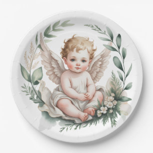 Watercolor Angel Wings Baptism  Paper Plate
